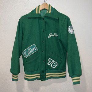 VTG 70's Letterman Varsity High School Jacket  Wildcats Green 1978 - Julie READ